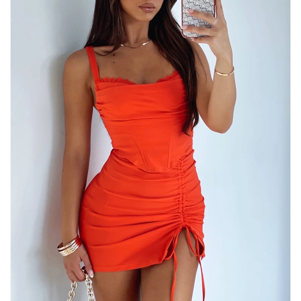 White fox wanting more mini dress orange chili corset dress